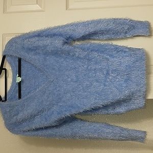 Shushu periwinkle blue vneck.liteweight Eyelash sweater